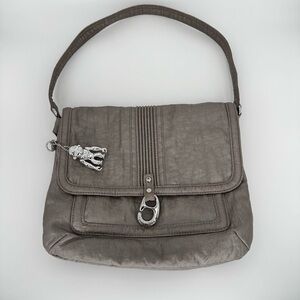 KIPLING Birgit Shoulder‎ Bag Metallic Gray Nylon Medium Flap Top Casual Urban